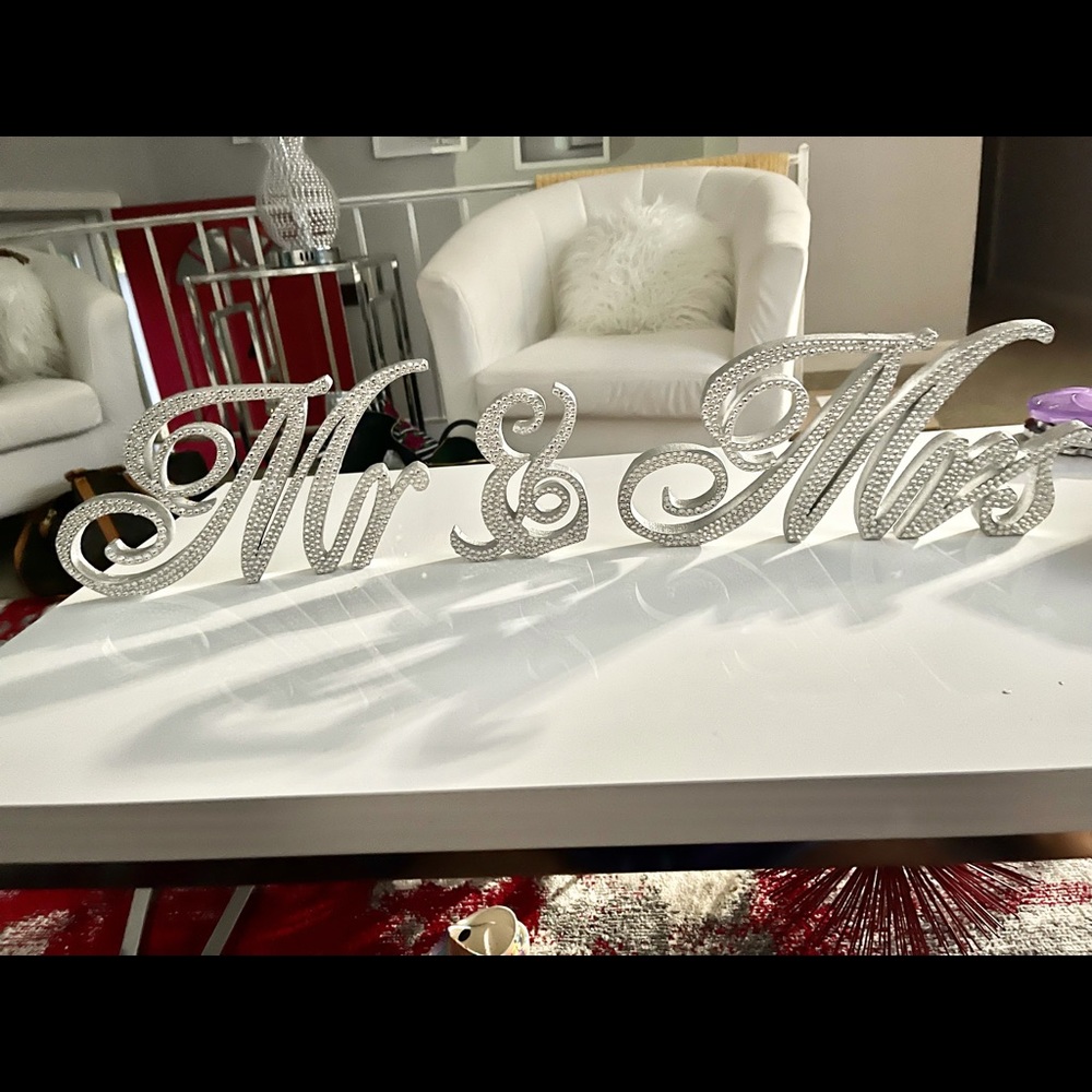 Mr & Mrs Wedding Reception sign Silver Rhinestone